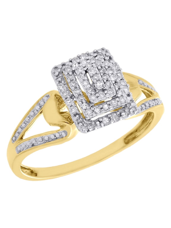 10K Yellow Gold Diamond Split Shank Rectangle Right Hand Cocktail Ring 0.15 Ct.