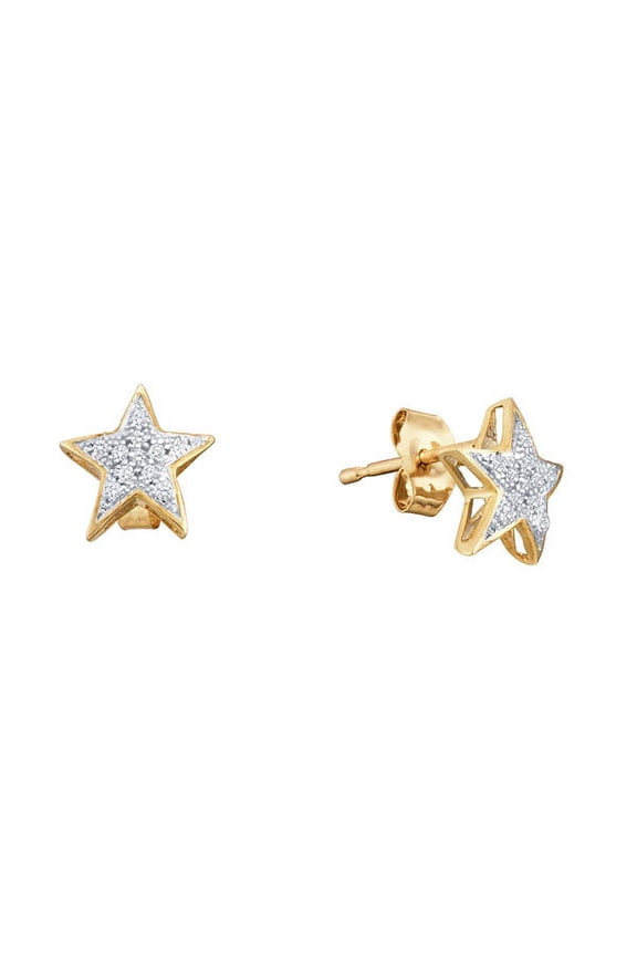 10K Yellow Gold Diamond Star Fine Screwback Earrings 1/20 Ctw.