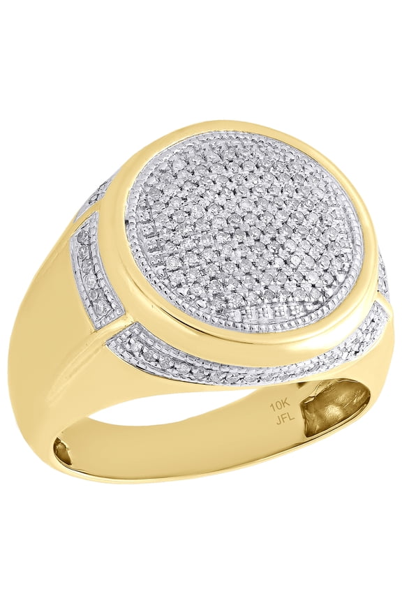 10K Yellow Gold Diamond Statement Pinky Ring Milgrain Dome Tier Pave Band 1/2 CT