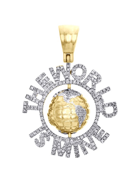 10K Yellow Gold Diamond The World Is Mine Globe Pendnat 1.40" Pave Charm 0.52 CT