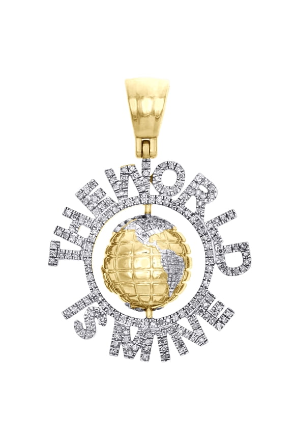 10K Yellow Gold Diamond The World Is Mine Globe Pendnat 1.40" Pave Charm 0.52 CT
