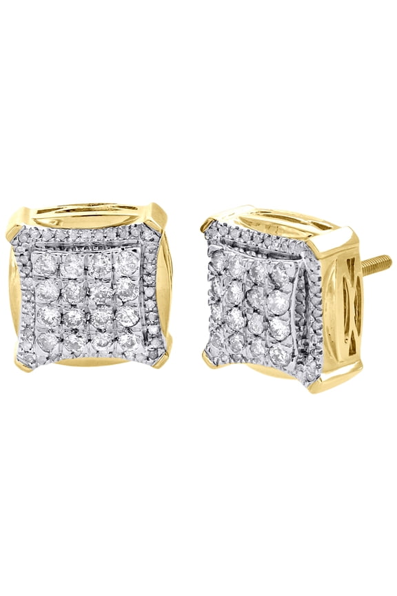10K Yellow Gold Diamond Tier Double Halo Frame Studs Square Pave Earring 0.99 CT