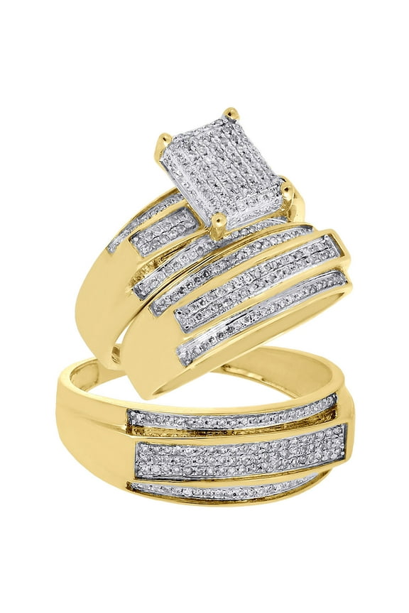10K Yellow Gold Diamond Trio Set Matching 3D Engagement Ring & Band 0.69 Ct.