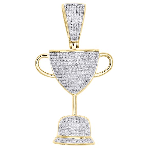 10K Yellow Gold Diamond Trophy Cup Custom Pendant 1.90" Men's Pave Charm 3/4 CT.