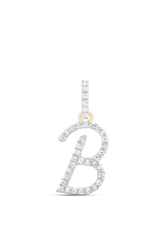 10K Yellow Gold Diamond Women Fancy Script Font Initial B Letter Pendant 1/6 CT