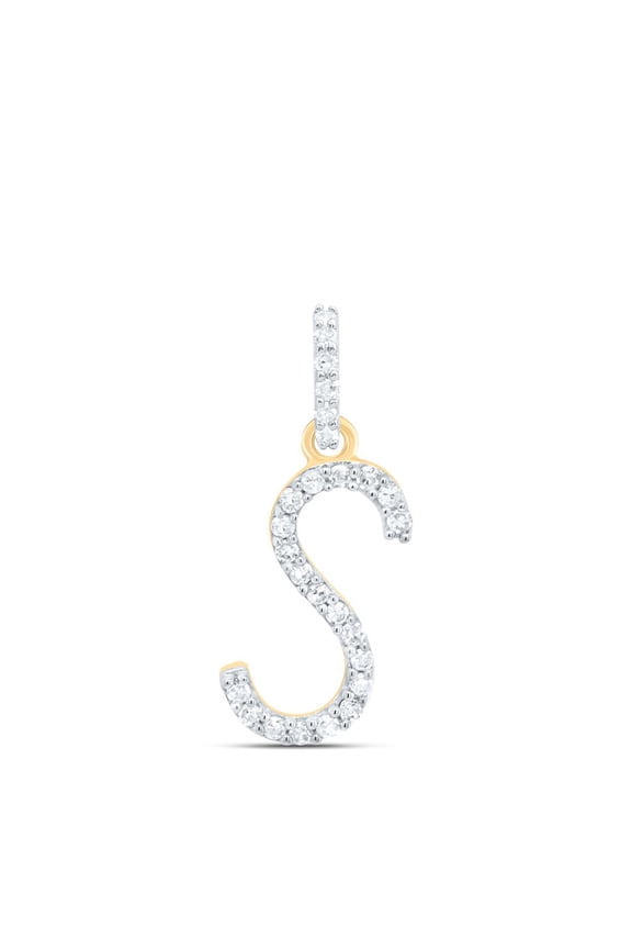 10K Yellow Gold Diamond Women Fancy Script Font Initial S Letter Pendant 1/10 CT