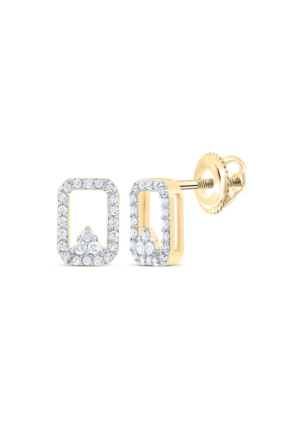 10K Yellow Gold Diamond Women's 7mm Triangle in Rectangle Stud Earrings 1/6 CT