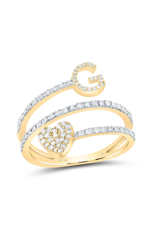 10K Yellow Gold Diamond Women's Block Letter G Initial & Heart Wrap Ring 3/8 CT