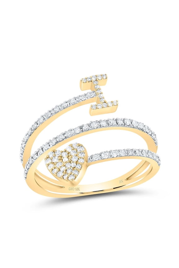 10K Yellow Gold Diamond Women's Block Letter I Initial & Heart Wrap Ring 3/8 CT