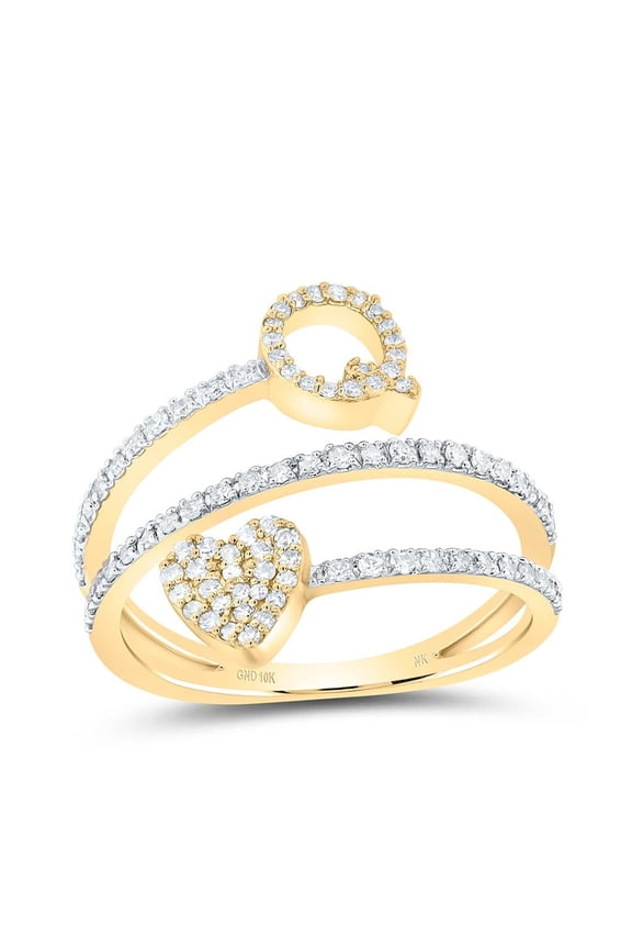 10K Yellow Gold Diamond Women's Block Letter Q Initial & Heart Wrap Ring 3/8 CT