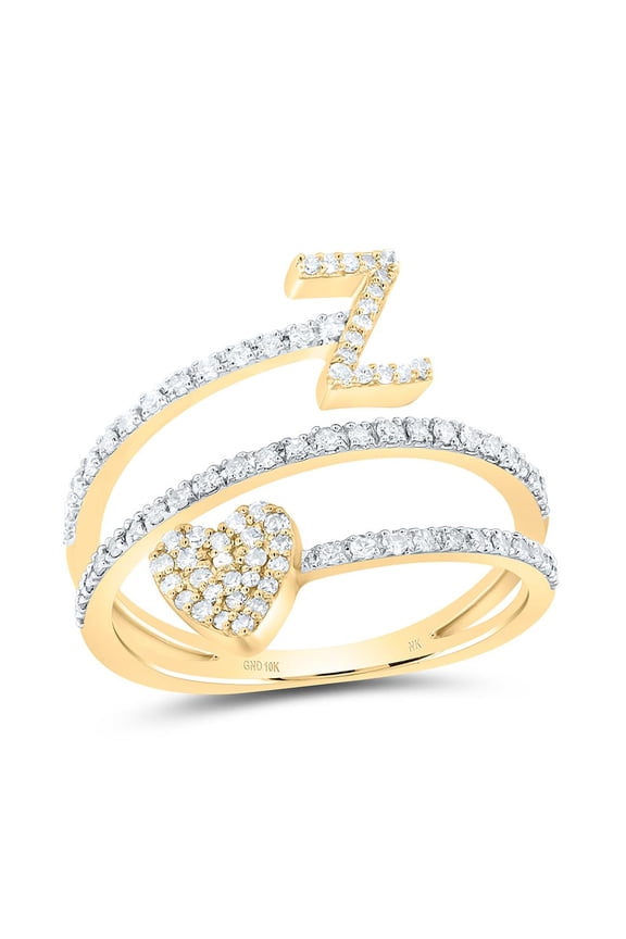 10K Yellow Gold Diamond Women's Block Letter Z Initial & Heart Wrap Ring 3/8 CT