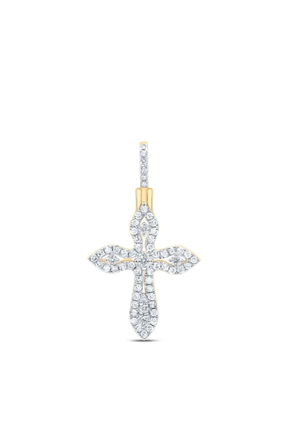 10K Yellow Gold Diamond Women's Pointed Cross Pendant Religious Charm 3/8 CT