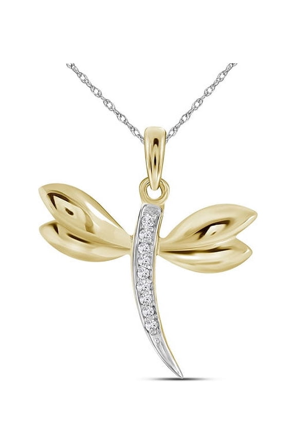 10K Yellow Gold Diamond-accented Dragonfly Winged Necklace Pendant .03 Ctw.