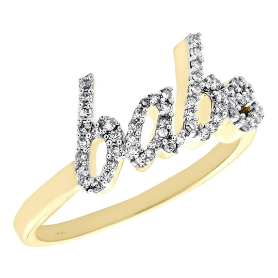10K Yellow Gold Diamond 'babe' Script Talking Women's Right Hand Ring 1/4 Ct.