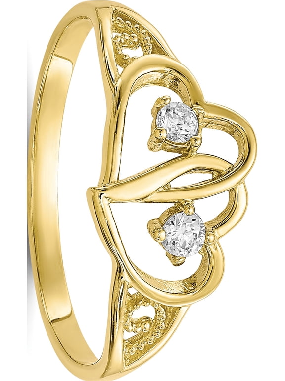 10K Yellow Gold Double Heart CZ Ring