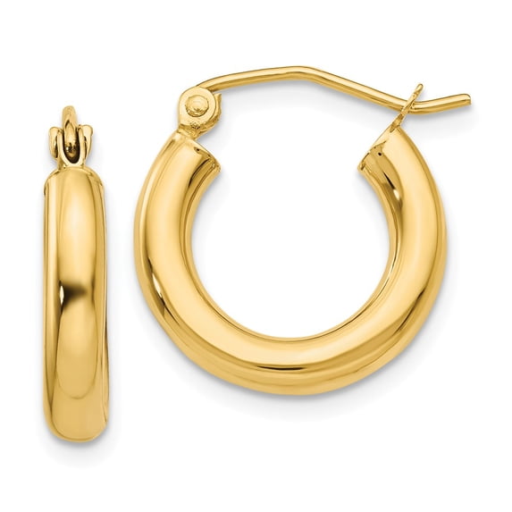 10K Yellow Gold Earring Hoop Women'S 10 mm 3 Polished 3Mm Tube Earrings