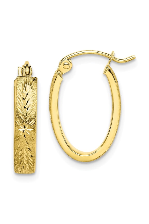 10K Yellow Gold Earring Hoop Women'S 19 mm 13 Brushed Diamond-Cut Oval Earrings