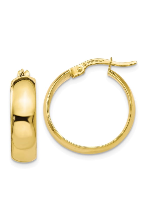 10K Yellow Gold Earring Hoop Women'S 19 mm 4 Polished Hinged Earrings