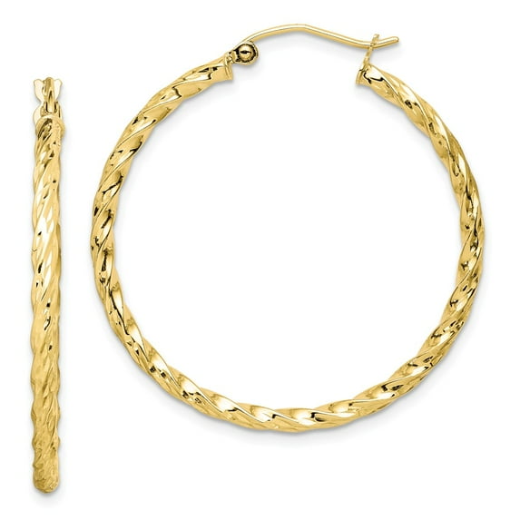 10K Yellow Gold Earring Hoop Women'S 36 mm 35 Twisted Diamond-Cut 35Mm Earrings
