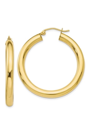 10K Yellow Gold Earring Hoop Women'S 37 mm 19 Polished Lightweight Earrings