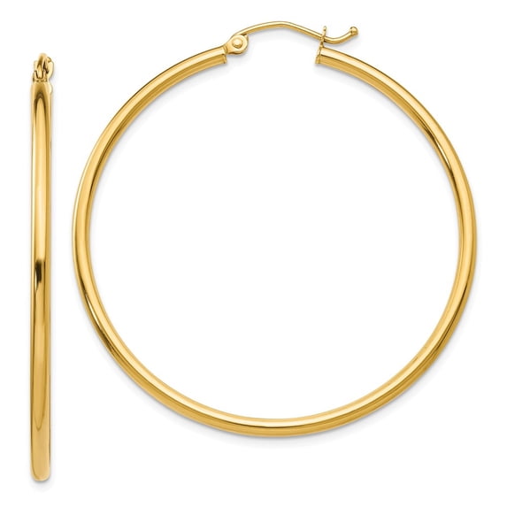 10K Yellow Gold Earring Hoop Women'S 42 mm 2 Polished 2Mm Tube Earrings