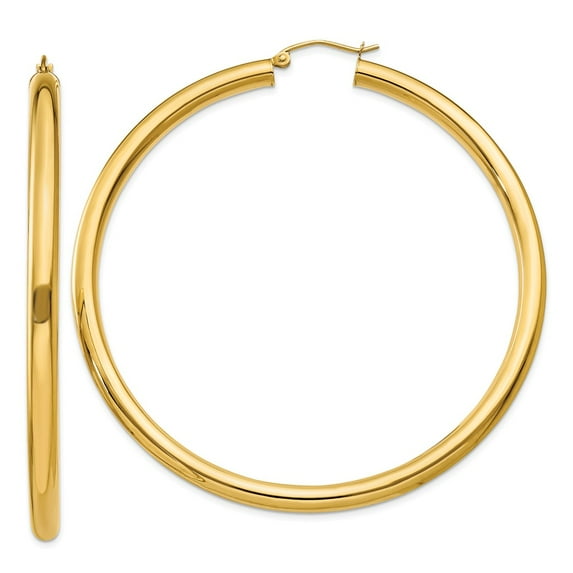 10K Yellow Gold Earring Hoop Women'S 55 mm 4 Polished 4Mm Tube Earrings
