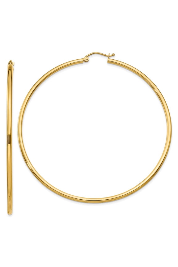 10K Yellow Gold Earring Hoop Women'S 60 mm 2 Polished 2Mm Tube Earrings
