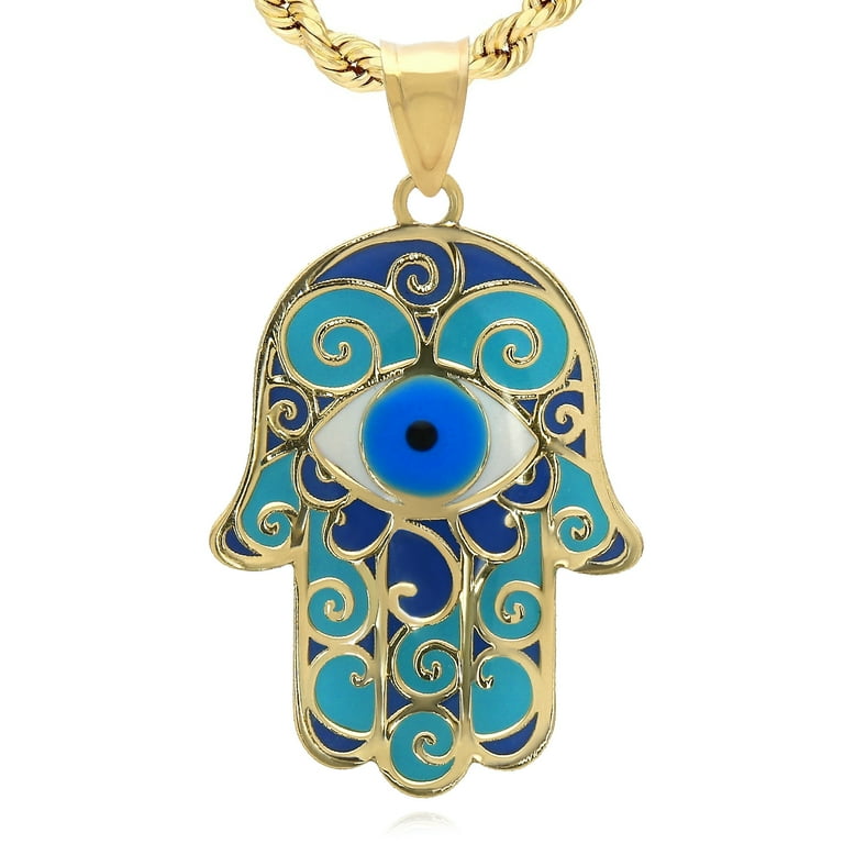 hamsa 10k gold evil eye necklace