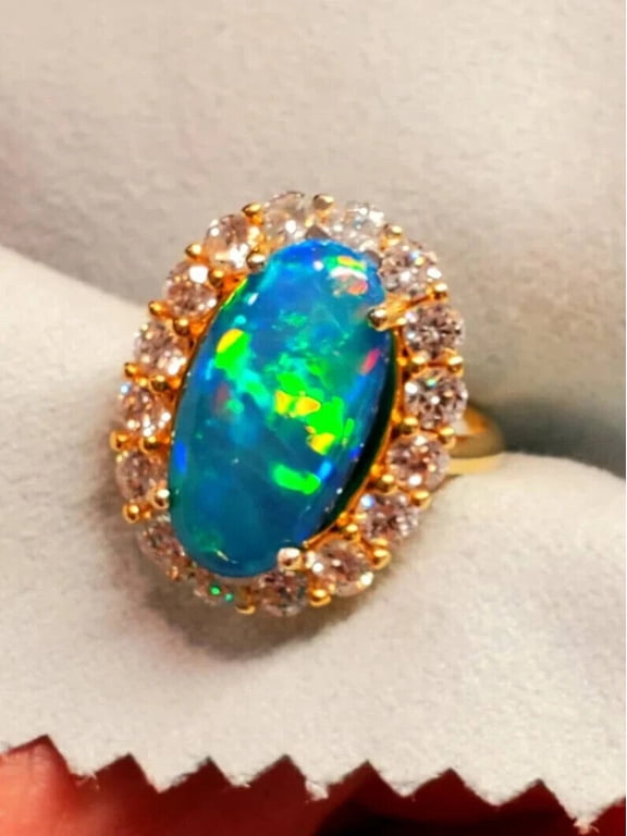 10K Yellow Gold Ethiopian Fire Opal Gemstone Women Ring Christmas Gift Free Ship