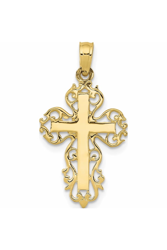10K Yellow Gold Filigree Edge Fancy Cross Pendant
