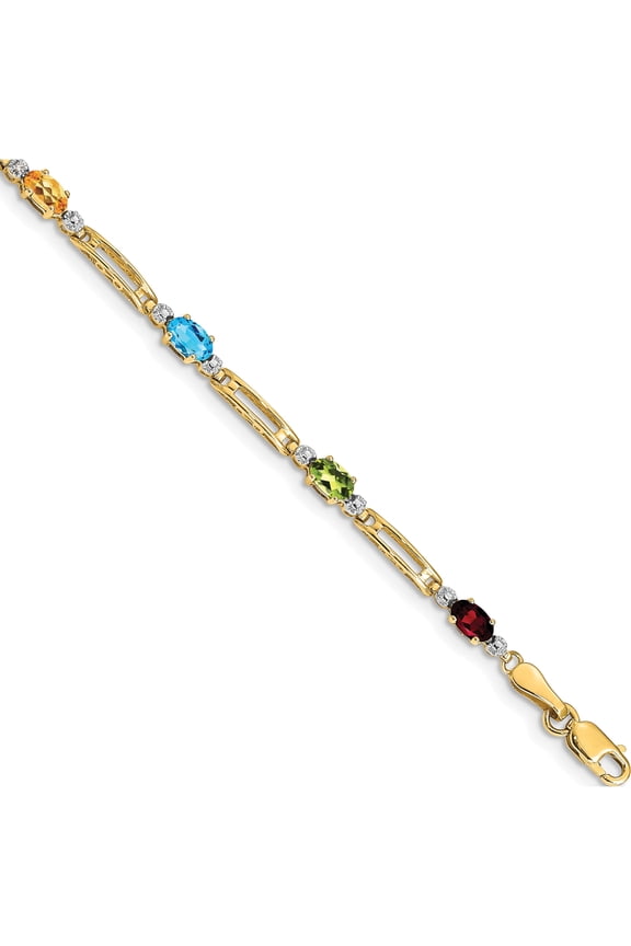10K Yellow Gold Fancy Diamond And Gemstone Rainbow Bracelet (Width 3.5) (Length 7) - Jbsp