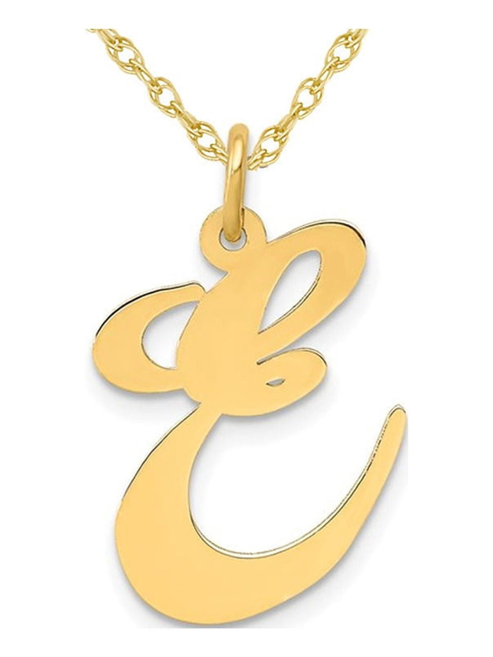 10K Yellow Gold Fancy Script Initial -E- Pendant Necklace Charm