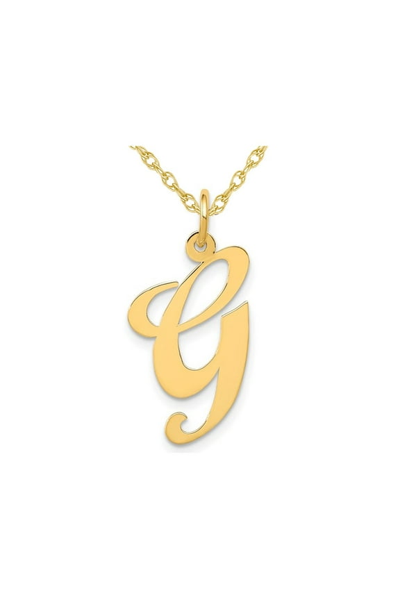 10K Yellow Gold Fancy Script Initial -G- Pendant Necklace Charm with Chain for Women