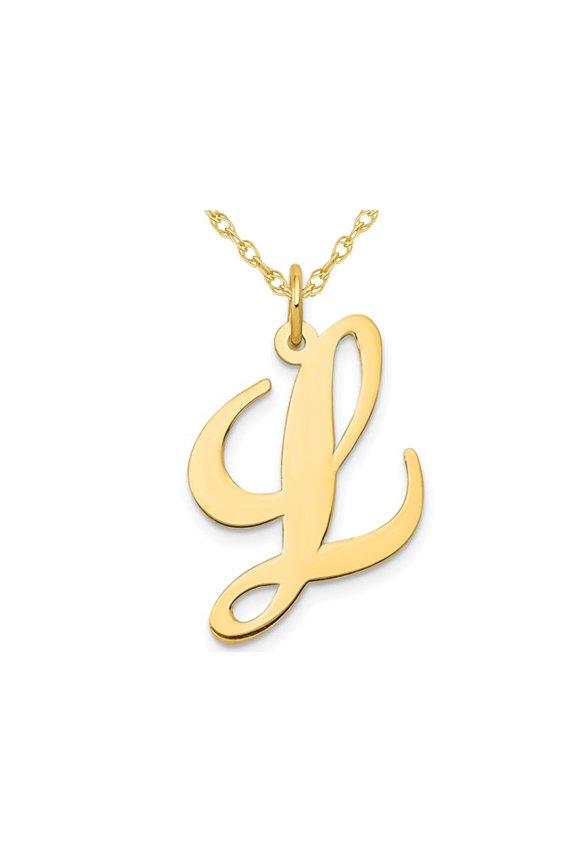 10K Yellow Gold Fancy Script Initial -L- Pendant Necklace Charm with Chain for Women