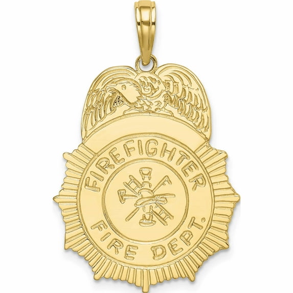 10K Yellow Gold Firefighter Fire Dept. Badge Charm (24.5 X 19.6) Made In United States -Jewelry By Sweet Pea
