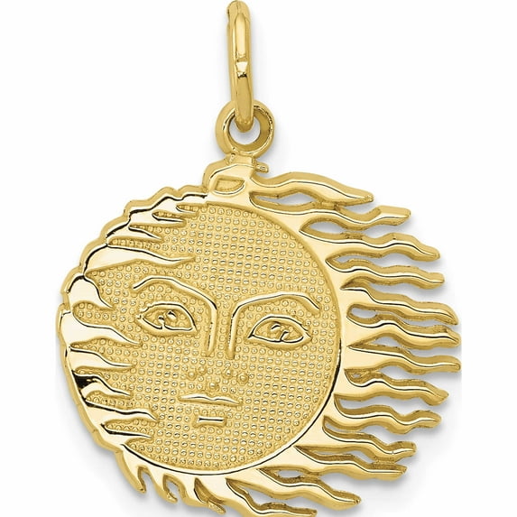 10K Yellow Gold Flaming Sun Charm (22 X 17) Made In United States -Jewelry By Sweet Pea