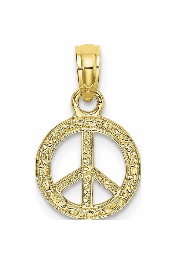 10K Yellow Gold Flat Textured Mini Peace Sign Charm