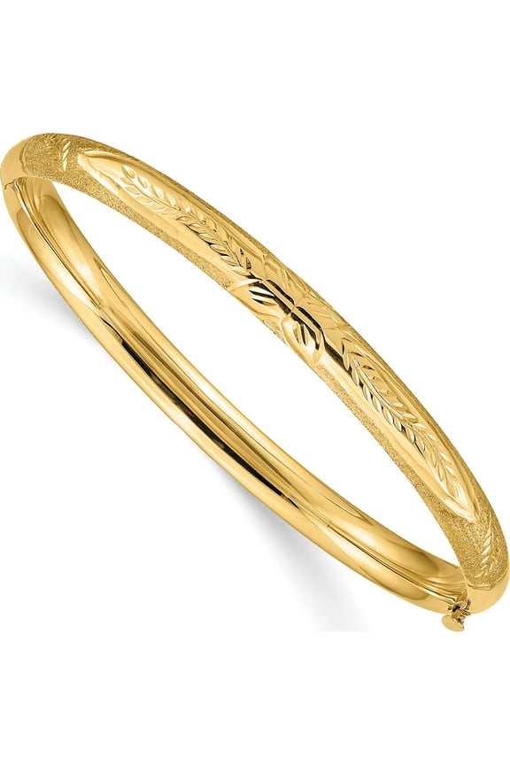 10K Yellow Gold Florentine Hinged Baby Bangle (Width 5) (Length 6) - Jbsp