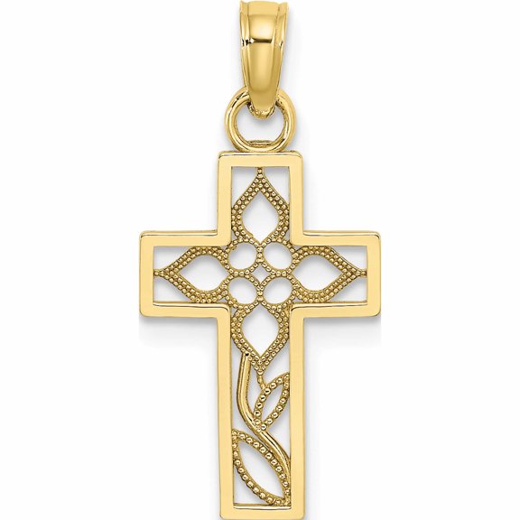 Jewelry by Sweet Pea 10K Yellow Gold Flower In Cross Charm