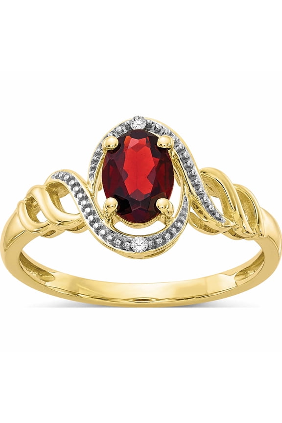 10K Yellow Gold Garnet And Diamond Ring (Size 7) Made In India 10xb298