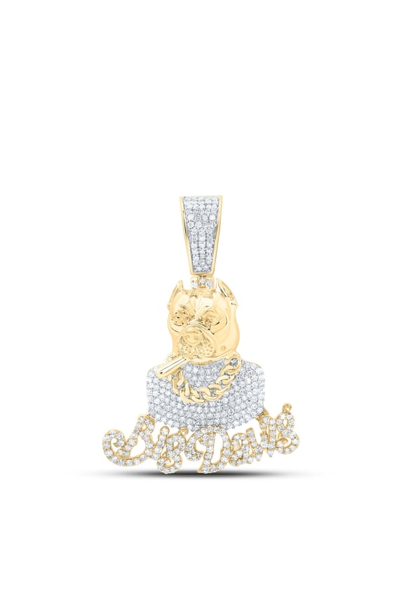 10K Yellow Gold Genuine Diamond Men's BIG DAWG Smoking Bulldog Pendant 1.33 CT