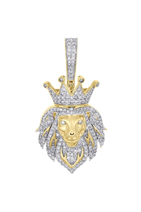 10K Yellow Gold Genuine Diamond Men's Iced Out Lion Pendant Leo Charm 3/4 CT