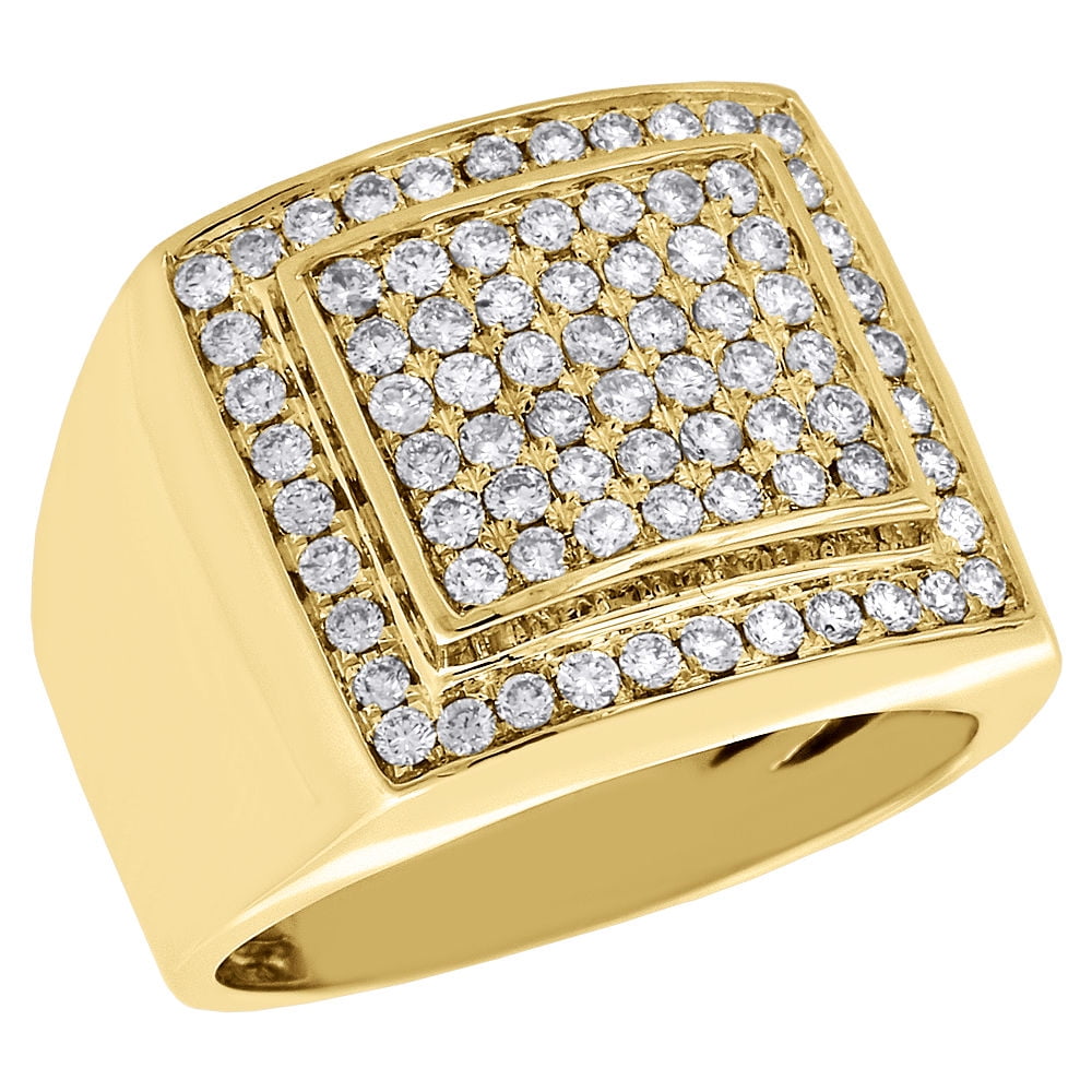 10K Yellow Gold Genuine Diamond Pinky Ring Mens Square Tier Domed