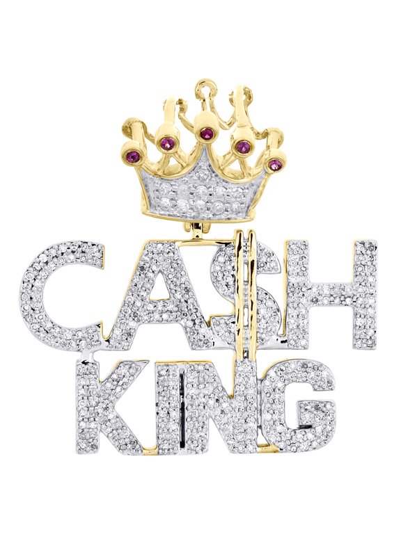 10K Yellow Gold Genuine Diamond & Ruby Statement Cash King Pendant Charm 0.55 CT