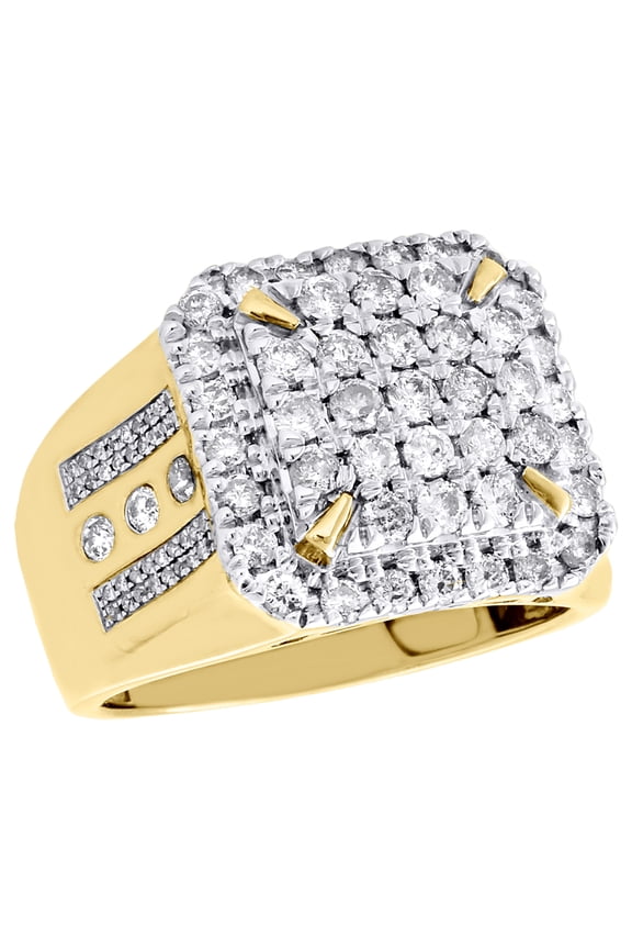 10K Yellow Gold Genuine Diamond Step Shank Square Frame Pinky Ring Band 1.95 CT.