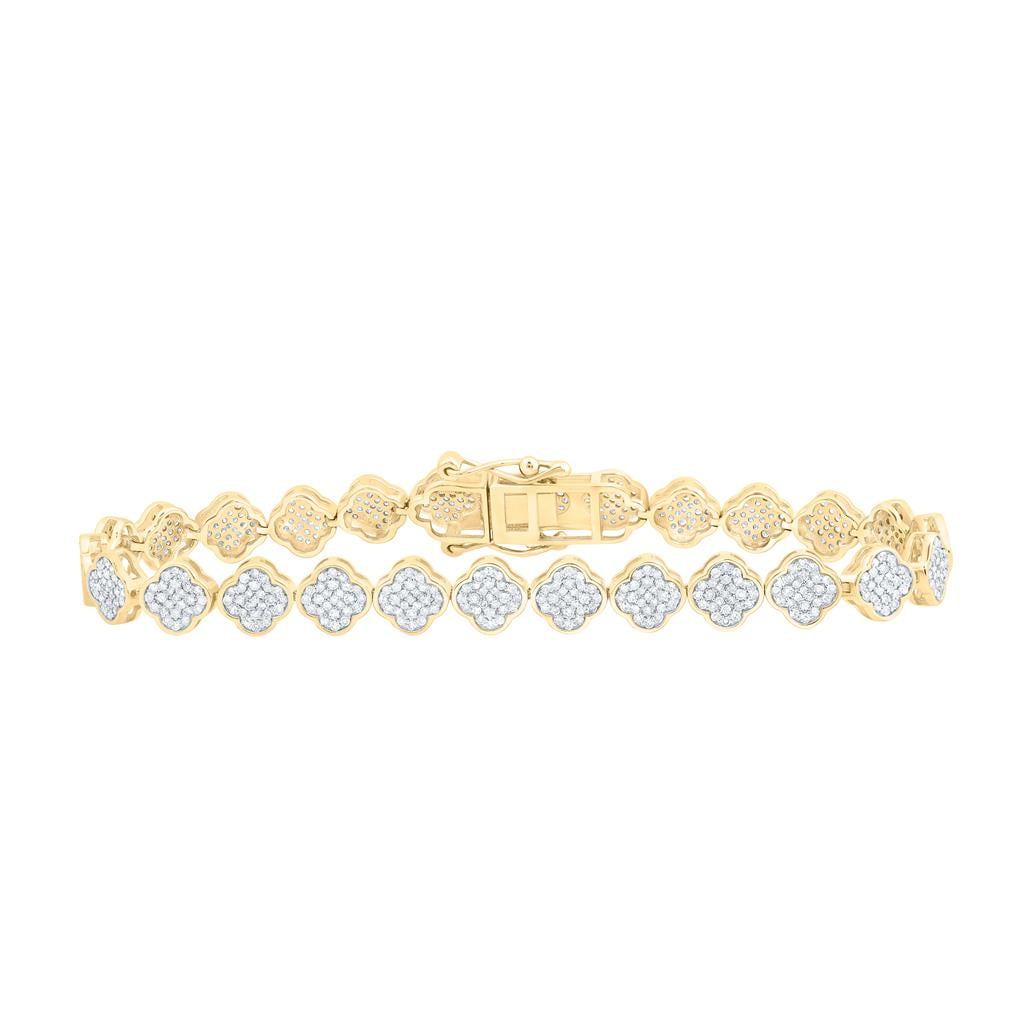 JFL DIAMONDS & TIMEPIECES 10K Yellow Gold Genuine Diamond Women's 4 Leaf Clover Tennis Bracelet 1.88 CT
