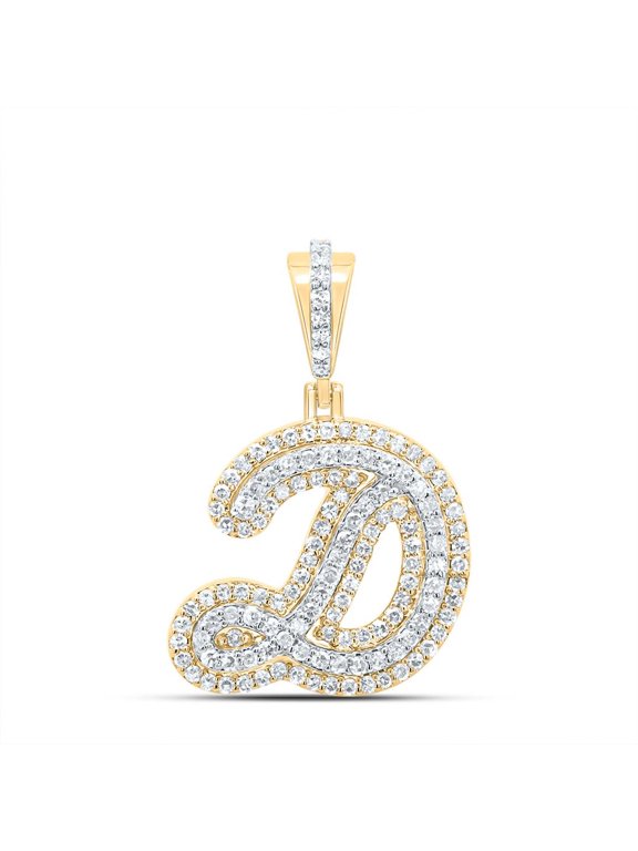 10K Yellow Gold Genuine Diamond Women's Cursive Font Initial D Pendant 1/2 CT