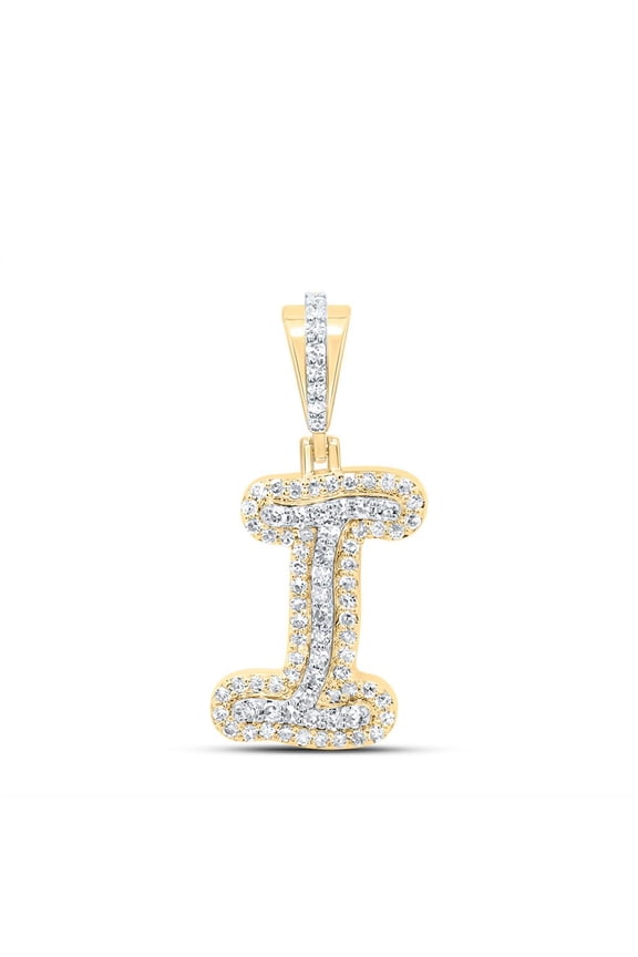 10K Yellow Gold Genuine Diamond Women's Cursive Font Initial I Pendant 1/4 CT
