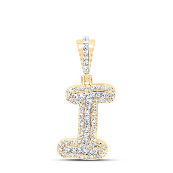 10K Yellow Gold Genuine Diamond Women's Cursive Font Initial I Pendant 1/4 CT