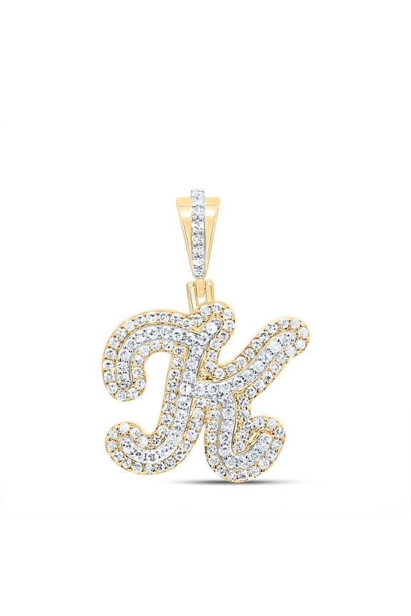 10K Yellow Gold Genuine Diamond Women's Cursive Font Initial K Pendant 1/2 CT